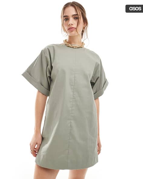 Buy ASOS DESIGN Boxy Fit Twill T-Shirt Mini Dress Online | Ajio.com
