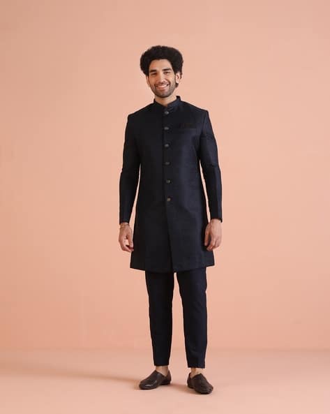 KISAH Men Texture Indowestern Sherwani Trouser Set