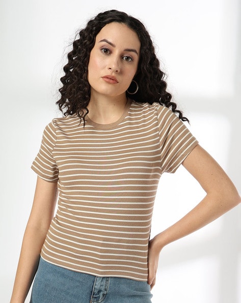 Women Striped Fitted Round-Neck T-Shirt