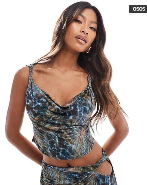 ASOS DESIGN Printed Co-Ord Slinky Twist Shoulder Top