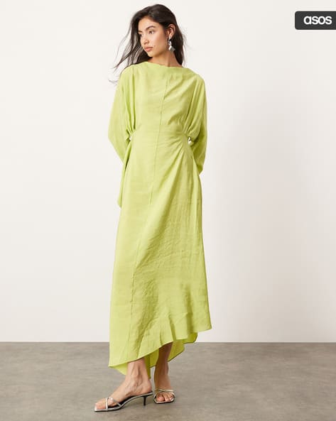 sage green vintage dress Silk Sage Green Vintage One Shoulder Ruffle Trim Mini Dress /3-2-1 main image 0