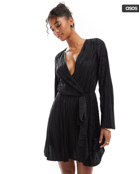 asos black wrap dress Rent ASOS DESIGN Cowl Neck Midi Dress With Wrap Skirt In Black