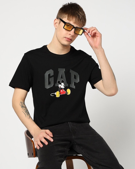 Men Mickey Mouse Print Slim Fit Crew-Neck T-Shirt