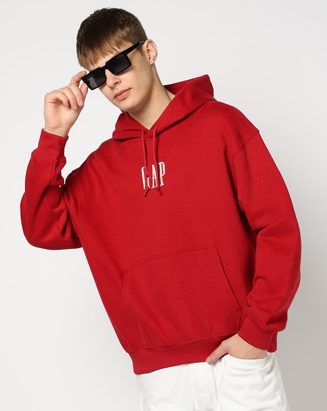 Men Embroidered Logo Fleece Hooded Sweatshirt