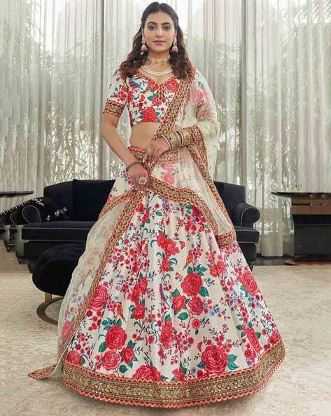 Fabpixel Women Floral Lehenga Choli Set with Dupatta
