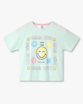 point cove Girls Graphic Print Oversized Crew-Neck T-Shirt-picture-13