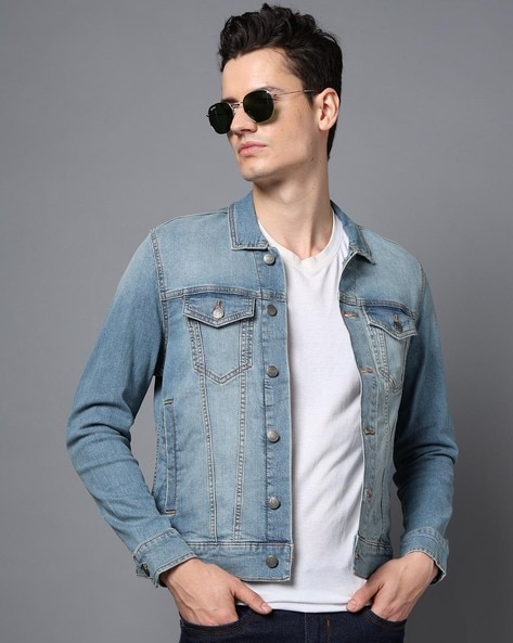 Men Washed Regular Fit Denim Jacket