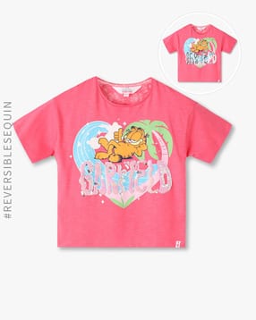 Girls Graphic Print Oversized Crew-Neck T-Shirt