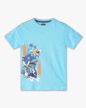 Boys Sonic Print Regular Fit Crew-Neck T-Shirt
