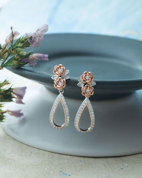 Women Sterling Silver Rose Gold-Plated Drop Earrings