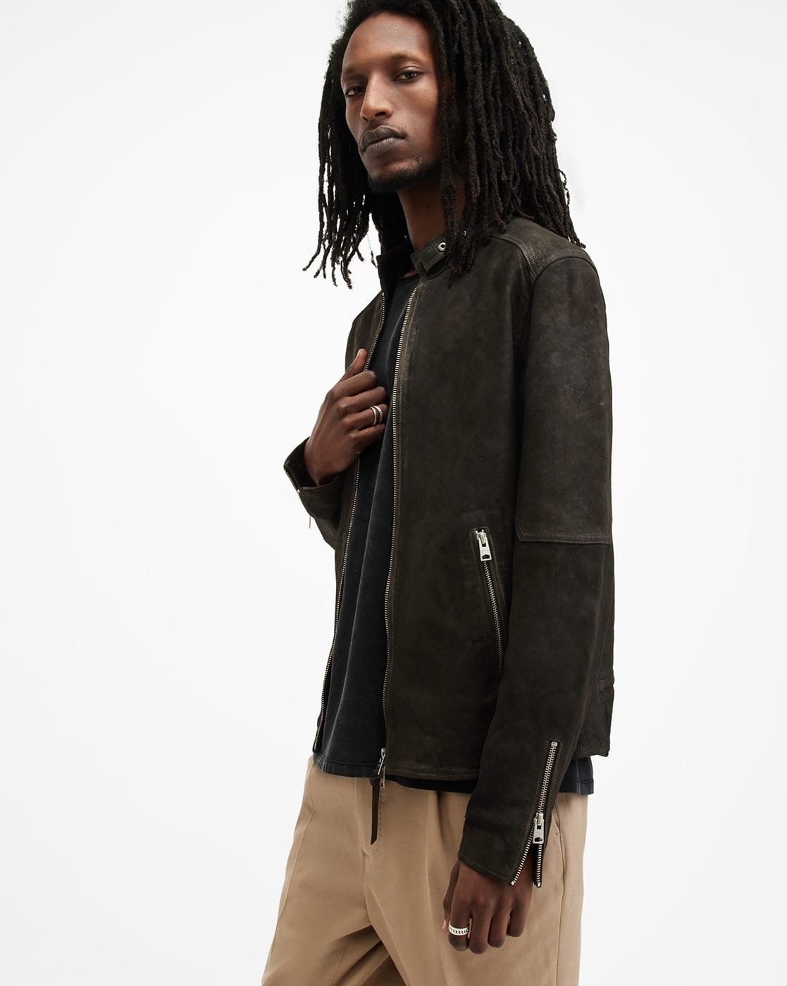 Buy ALL SAINTS Men Cora Slim Fit Leather Biker Jacket | Anthracite