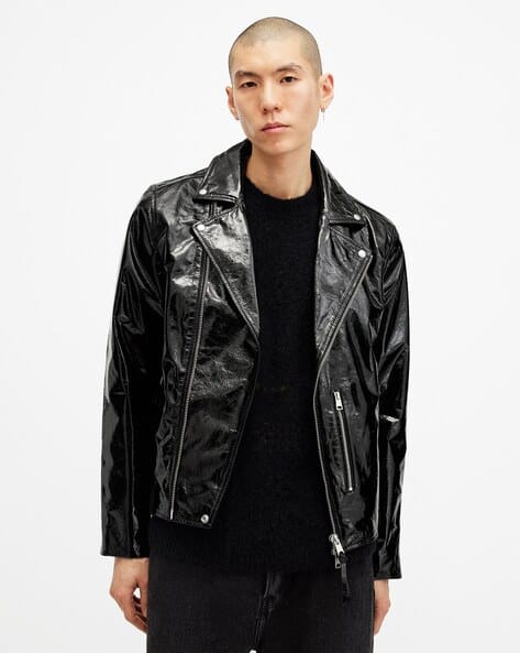 Buy ALL SAINTS Men Badwan Slim Fit Leather Biker Jacket | Black