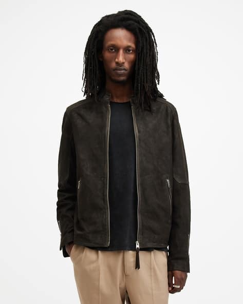 Buy ALL SAINTS Men Cora Slim Fit Leather Biker Jacket Anthracite - Main Image