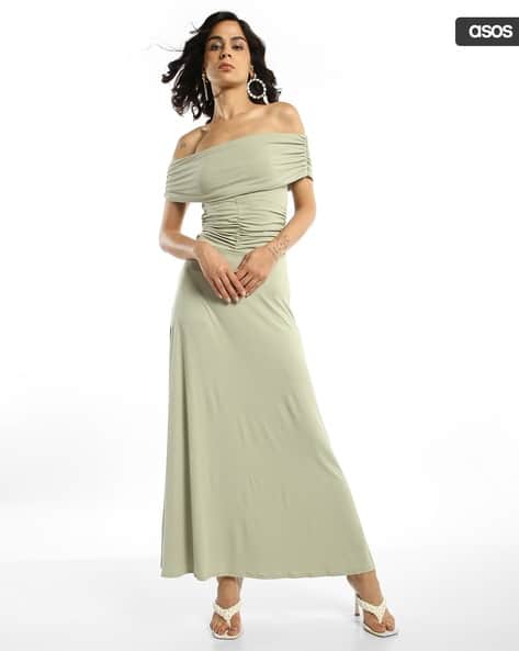 asos maxi dress green Rent Asos Design Flutter Sleeve Cowl Neck Maxi Dress In Apple Green main image 1