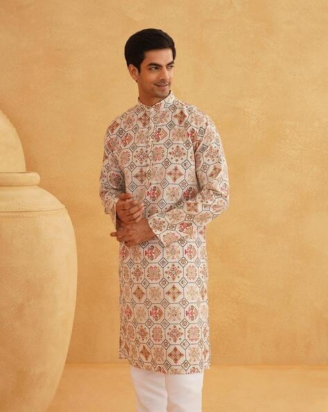 Sojanya Printed Mandarin-Collar Kurta