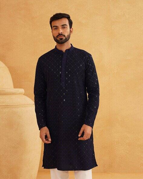 Men Embroidered Regular Fit Long Kurta