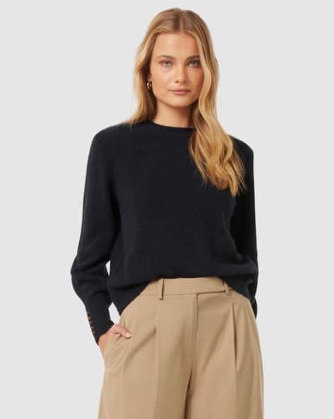 Forever New Women Round-Neck Pullover with Ribbed Hem