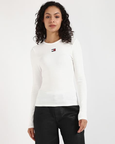 Product image of TOMMY HILFIGER Women Ribbed Slim Fit Round-Neck T-Shirt