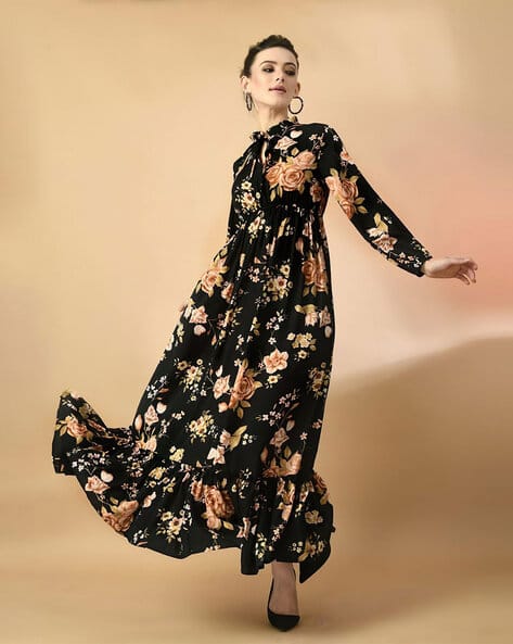 Georgette Gown Sleeves Cilory Maxi Dresses Buy Femvy Women's Black