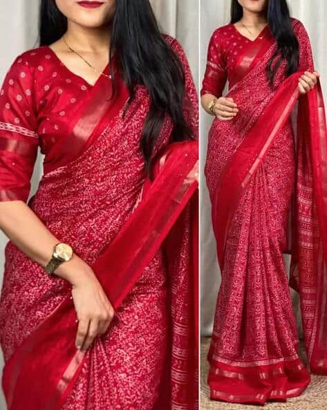 VKARAN Women Printed Art Silk Saree with Tassels