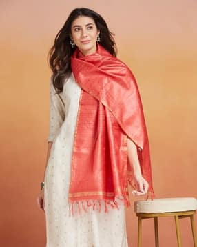 fabindia Women Striped Silk Stole with Tassels-picture-41