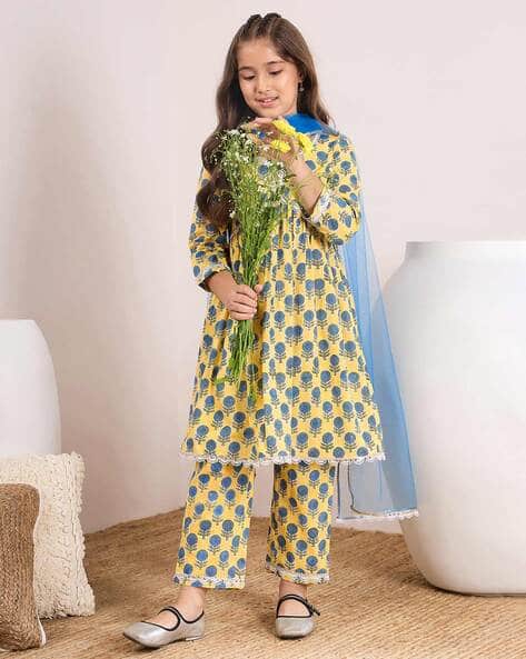 Pspeaches Girls Floral Print 3-Piece Kurta Set with Dupatta