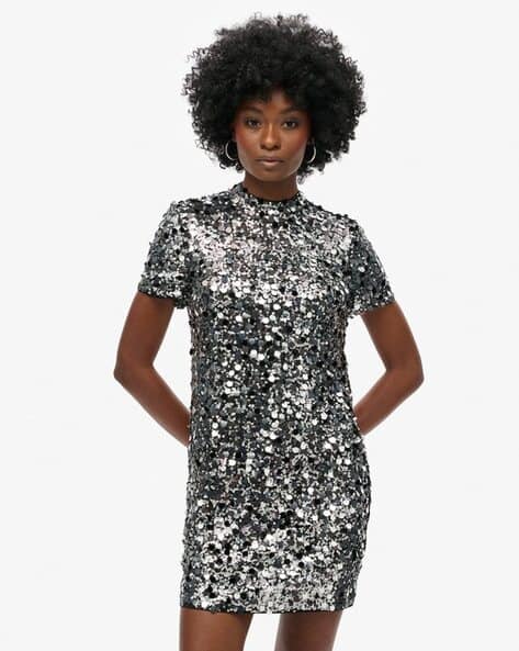 Sequin Dress Ajio Party Dresses Shein Party Sleeveless Flared Hem