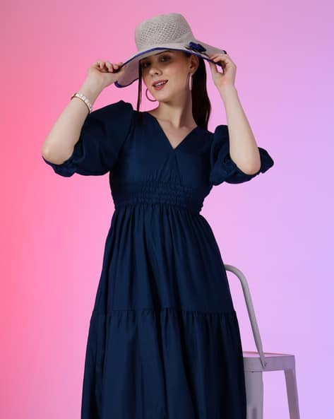 blue dress myntra I am a height 5'2 wearing a size XS :) @anaynaclothing Comment link or dm me this reel or check bio. [ Myntra finds, maxi dress for women, modest dress, full sleeves