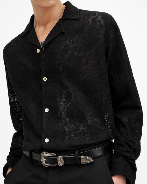 Buy ALL SAINTS Okesa Lace Long Sleeve Relaxed Fit Shirt | Black
