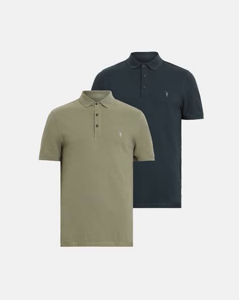Buy ALL SAINTS Pack of 2 Reform Slim Fit Polo T-Shirts | Navy Blue \u0026 Olive  Green Color Men | AJIO LUXE
