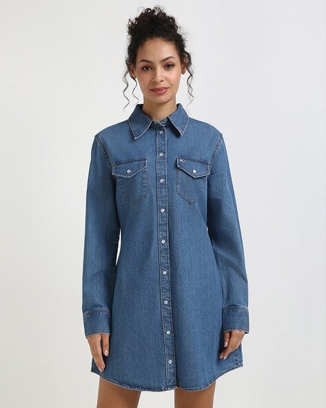 denim tommy hilfiger dress Women's Short Sleeve Ruched Waist Tiered Midi Dress, Dark Benson, 2 at Amazon Women's Clothing store Finished with ruffles for an extra cute style Long Sleeve Tommy Hilfiger Denim