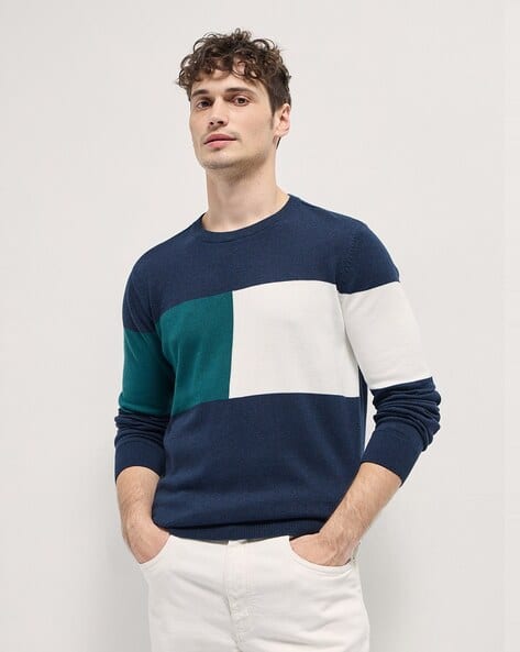 Product image of THE BEAR HOUSE Men Colour-block Slim Fit Crew- Neck T-shirt