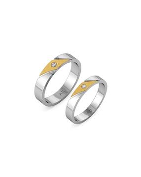 Unisex White Gold Diamond-Studded Band Rings-image-17
