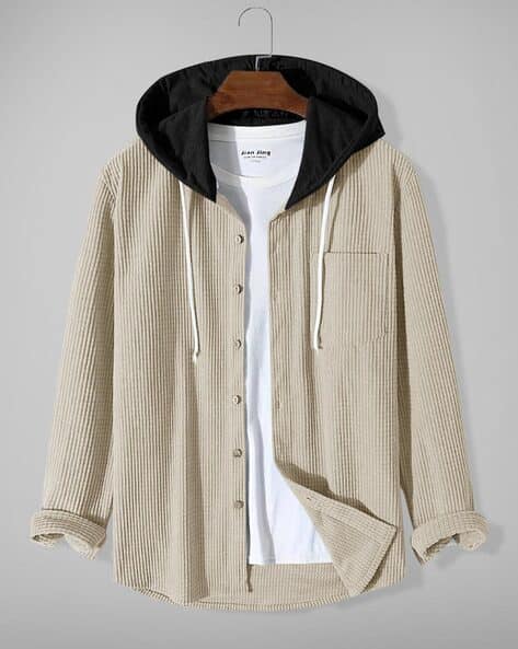 Men Striped Regular Fit Hooded Bomber Jacket