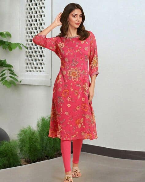 Women Floral Print Pure Cotton Straight Kurta