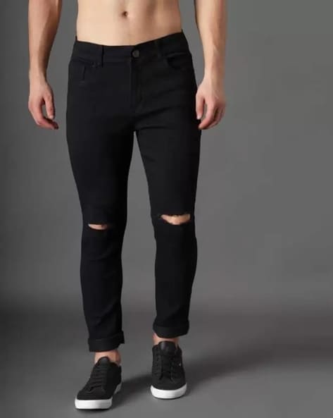 Men Mid-Rise Knee-Slit Relaxed Jeans