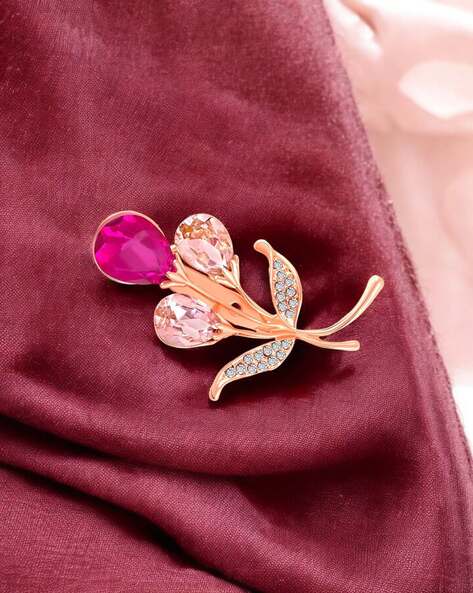 MAHI Stone-Studded Floral Shaped Brooch