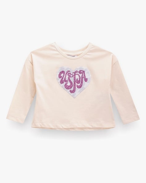 U.S. Polo Assn. Girls Heart Flip Sequin Regular Fit Round-Neck T-Shirt