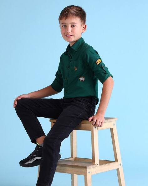 U.S. Polo Assn. Boys Regular Fit Cotton Shirt with Patch Pocket