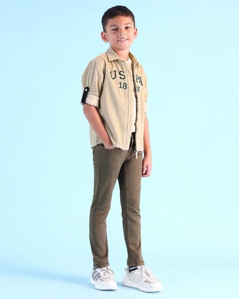 U.S. Polo Assn. Boys Brand Embroidered Regular Fit Cotton Zip-Front Shirt