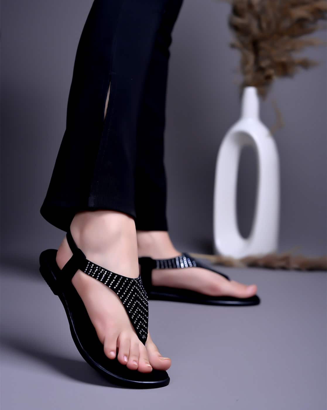 Buy Black Flat Sandals for Women by Shoetopia Online