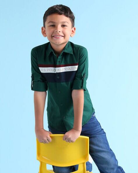 U.S. Polo Assn. Boys Brand Print Regular Fit Cotton Shirt