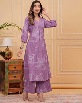 kiana house of fashion Women Leaf Print A-Line Kurta & Pants-picture-35