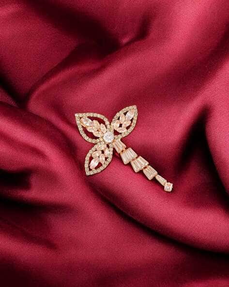 MAHI Floral-Shaped Stone-Studded Brooch