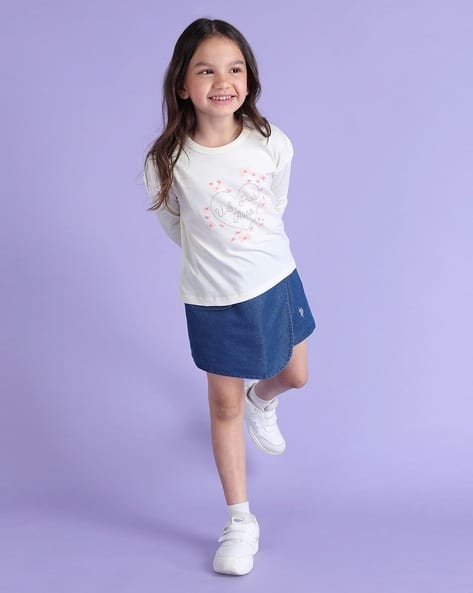 U.S. Polo Assn. Girls Graphic Print Regular Fit Round-Neck T-Shirt