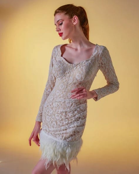 Buy kayjay Women Lace Bodycon Dress | Ivory Color Women | AJIO LUXE