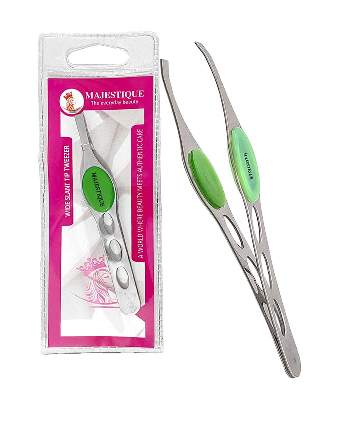 MAJESTIQUE Slant Tip Tweezer With Grip Non-Slip Grip