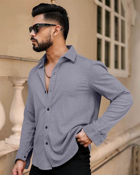 Men Shirt with Spread Collar