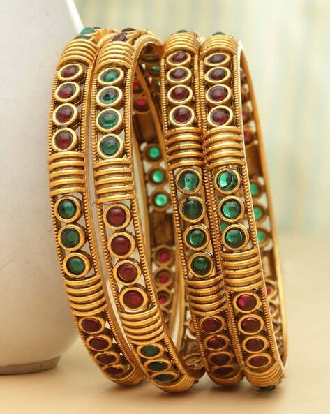Panash Set of 4 Women Stone-Studded Slip-On Bangles