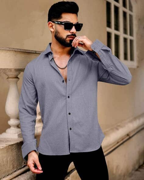 Men Shirt with Spread Collar